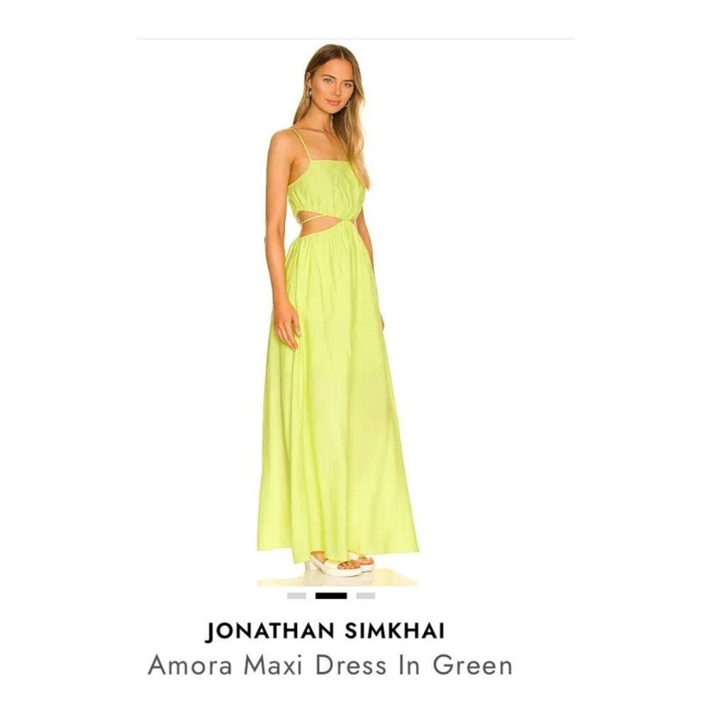 EUC Jonathan Simkhai Amora Maxi Dress XS lime Green Cut-Out Resort Wedding Guest